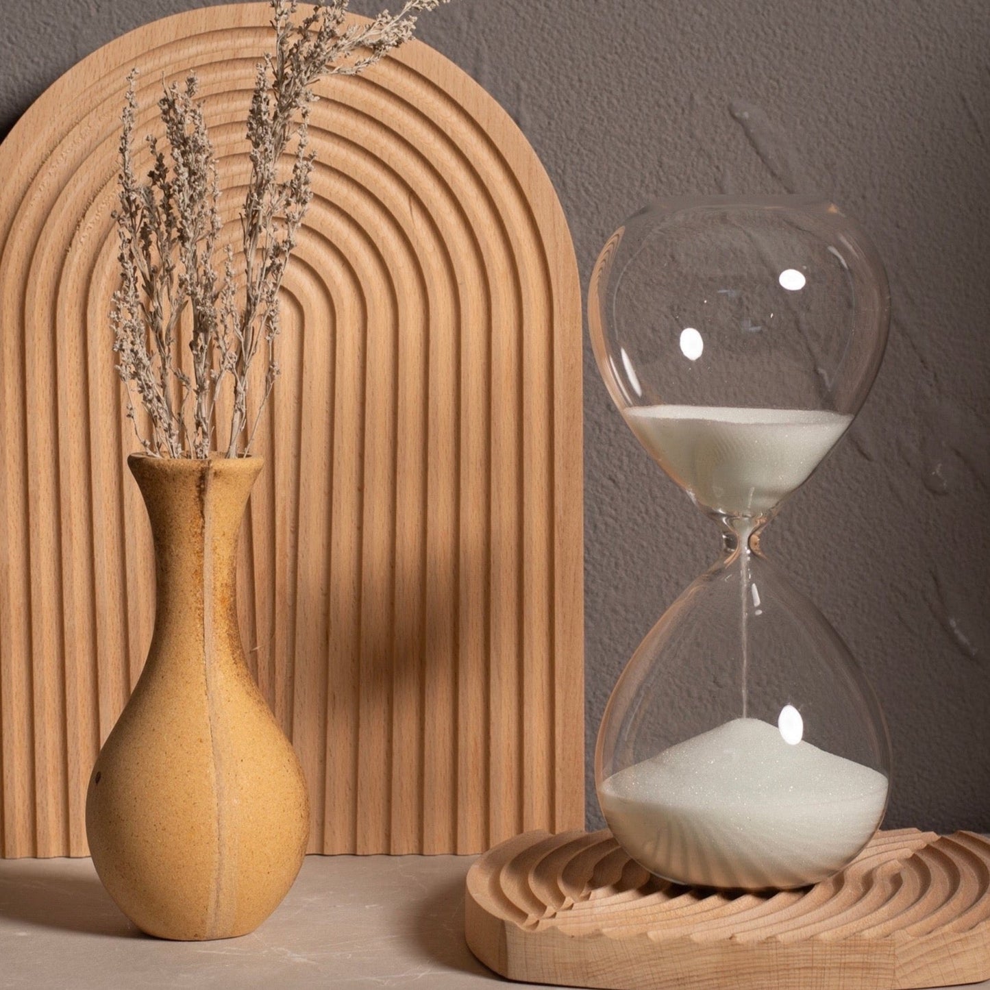 Elegant Mindful Moments Sand Timer showing 30-minute meditation hourglass