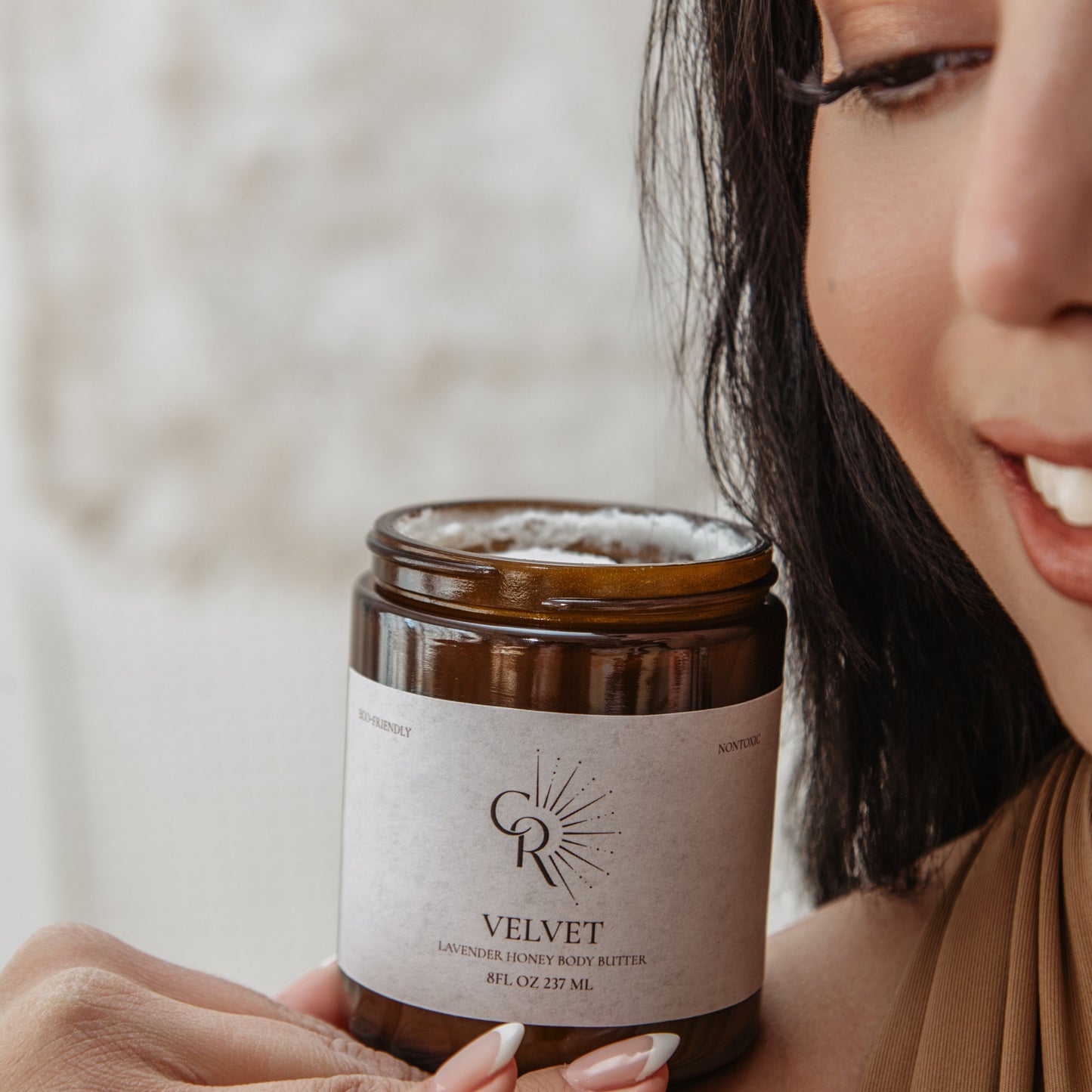 Rich creamy texture of organic lavender honey body butter showing velvet consistency