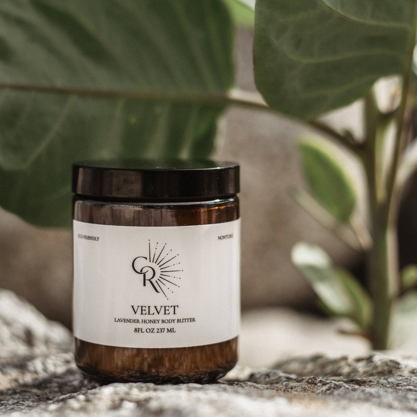 Sustainable packaging of organic body butter showing lavender and honey ingredients