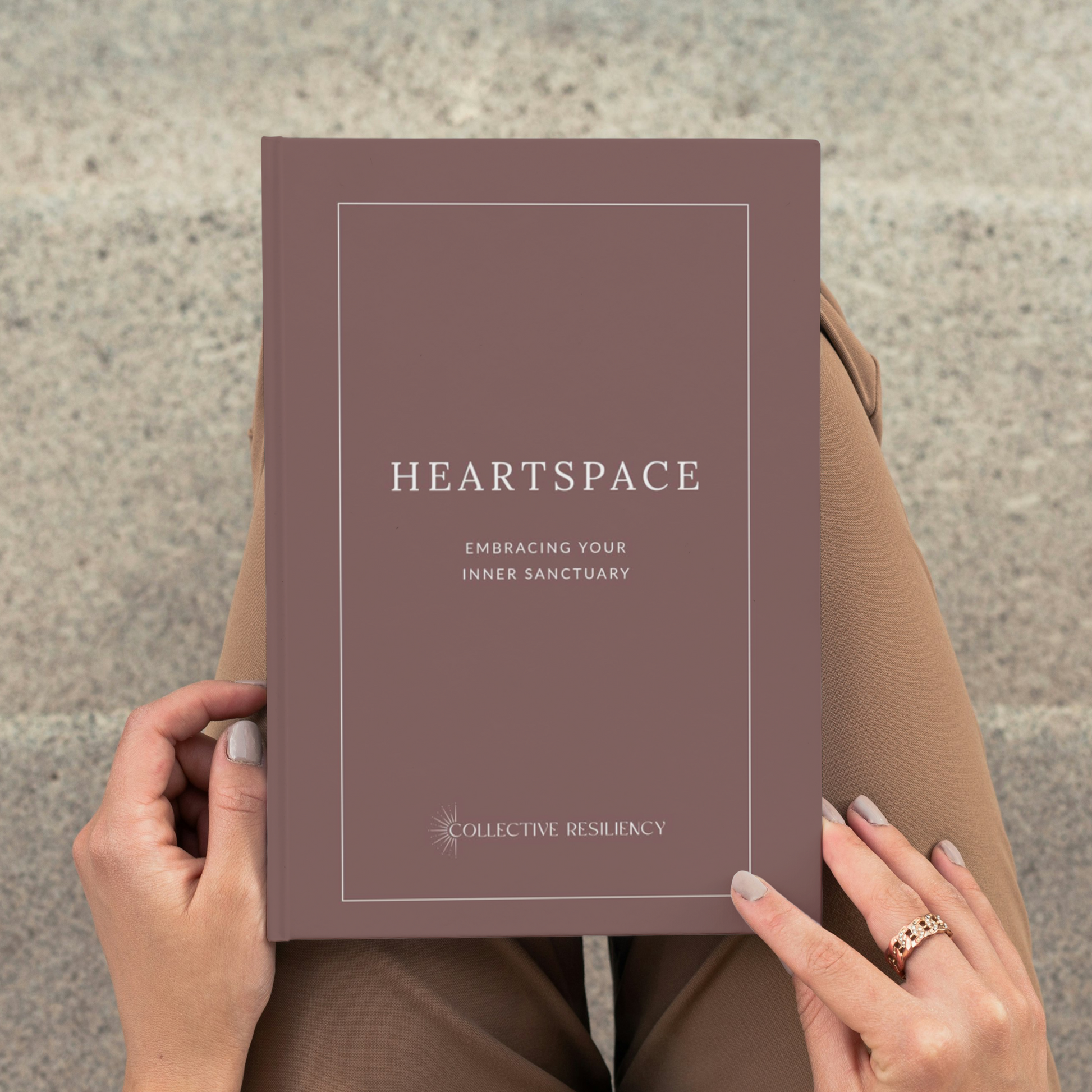 Heart Space Journal in peaceful setting with calming tea and essential oils
